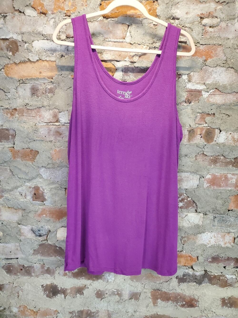 Terra & Sky Womens Plus Size Tank Top 2X 16W 18W Purple Ribbed Scoop Neck